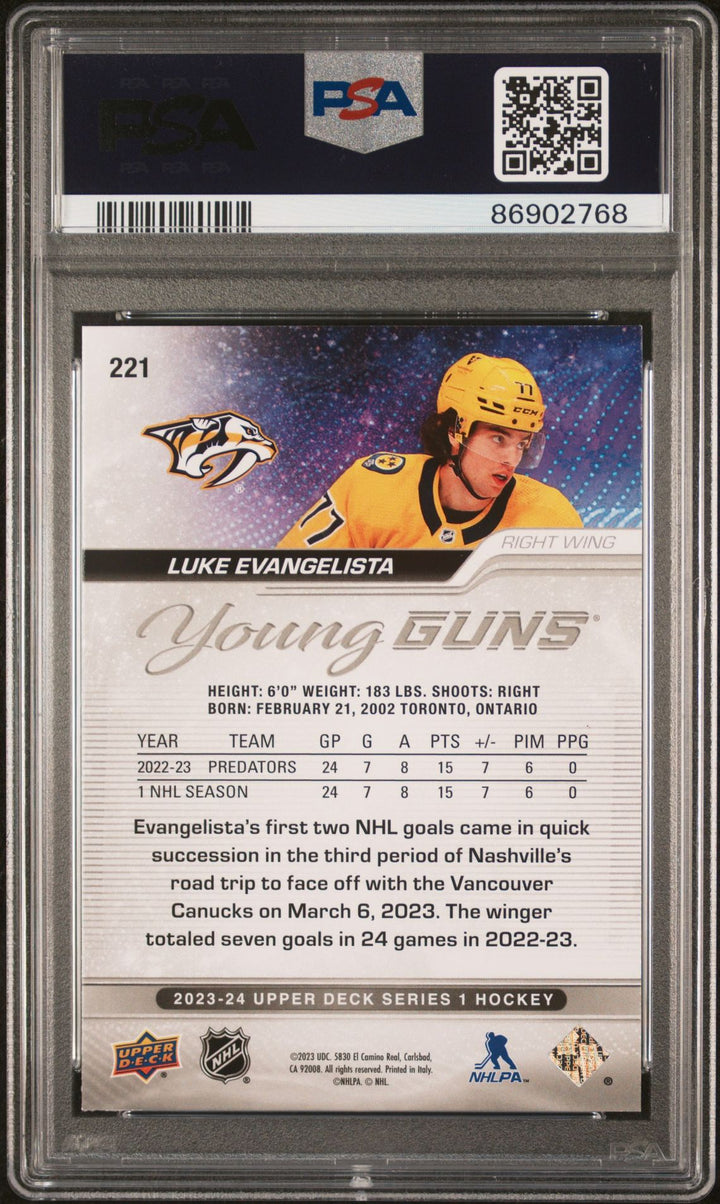 2023-2024 Upper Deck Series 1 - Luke Evangelista Young Guns PSA